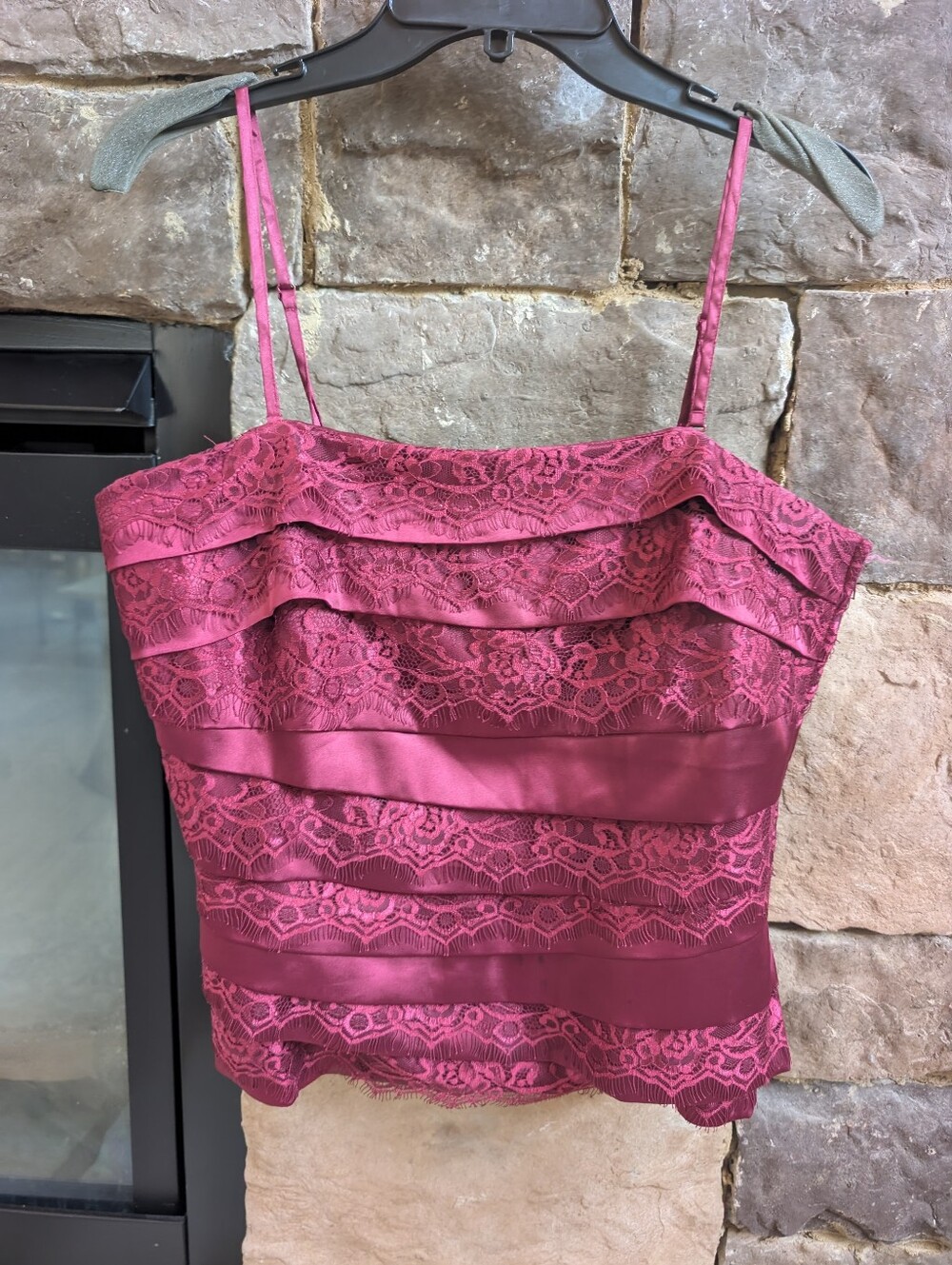 White House Black Market Berry Pink Lace Satin Stripe Cami